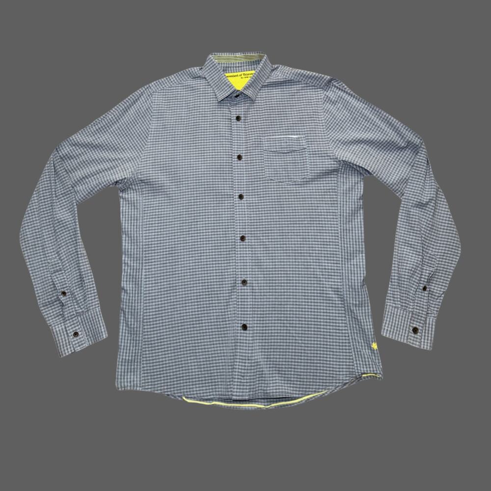 Descendant of Thieves Blue Gray Checkered Shirt M